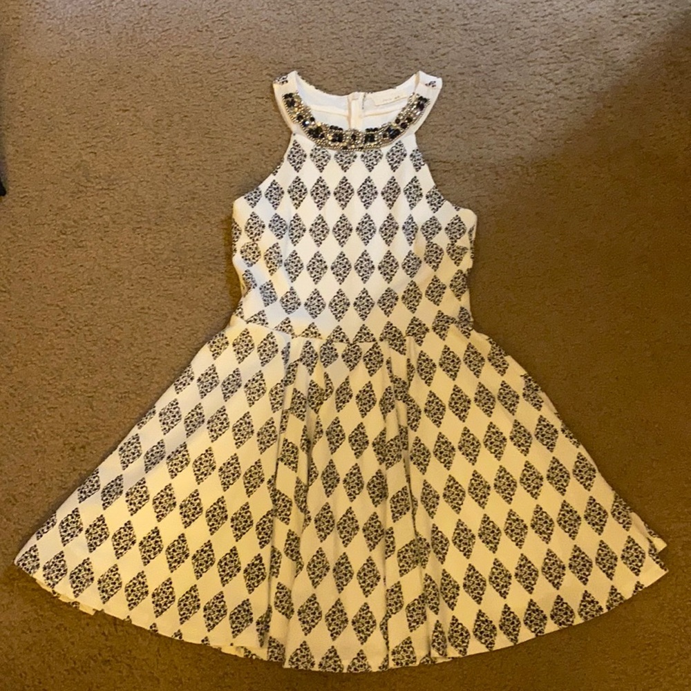 Black and White Diamond/Checkered Dress with Jeweled Neckline. Just Me. Large